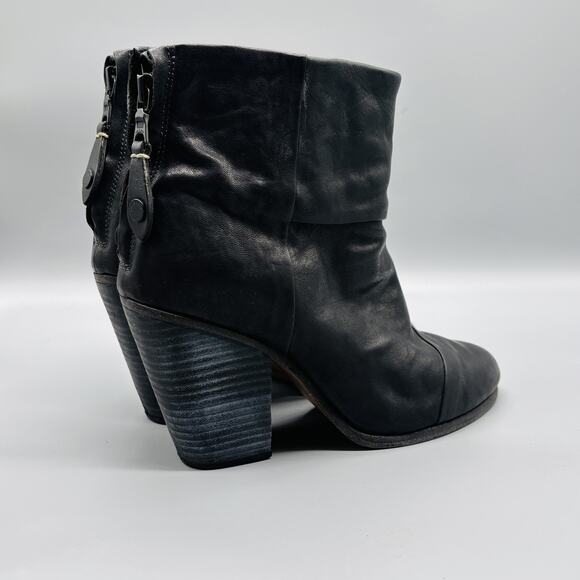 Rag & Bone Boots Womens 8.5 Black Leather Newbury Ankle Booties Block Heel Zip - Picture 8 of 12